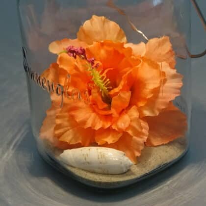 Sonnenglas Classic 1L dekoriert Seidenblume orange
