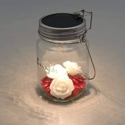 Sonnenglas-Mini dekoriert mit Rosen und Herzen